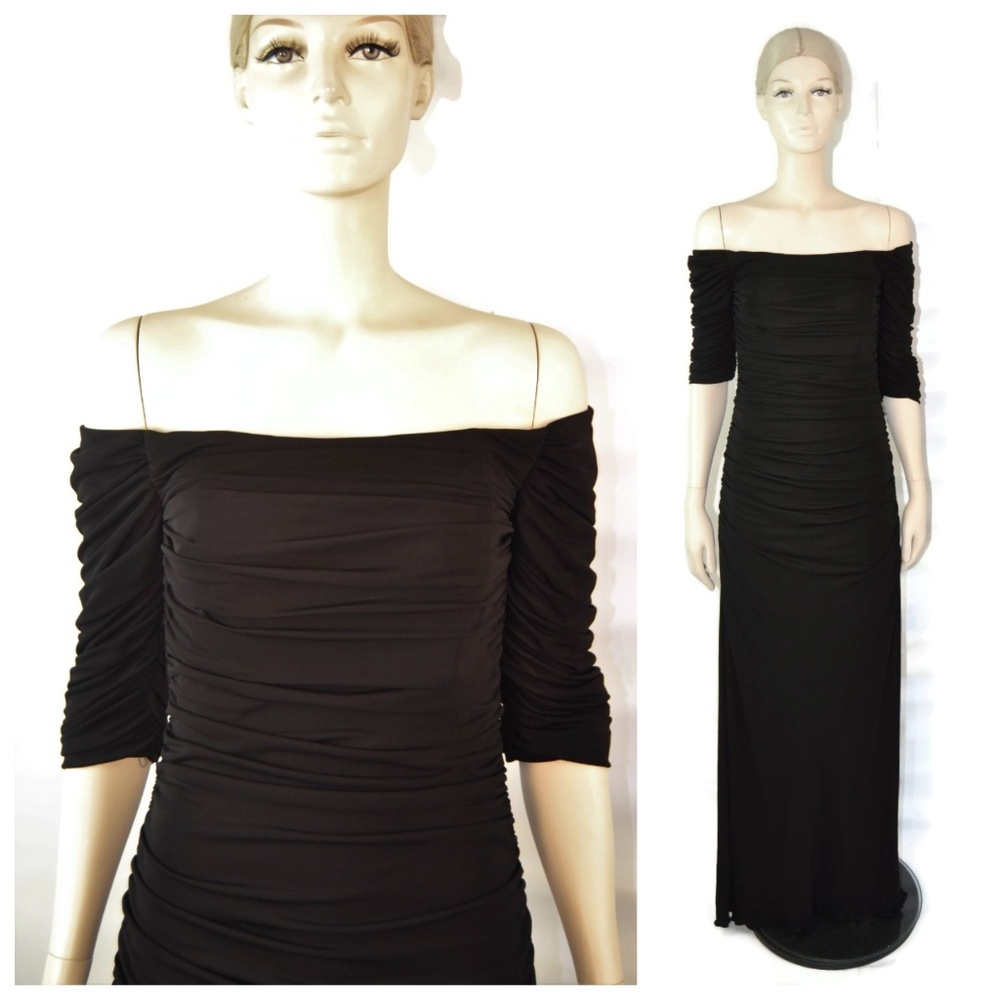 Badgley Mischka Black Off Shoulder Jersey Gown 4